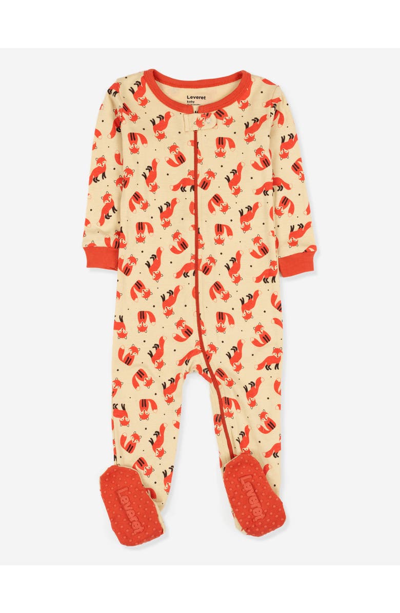 Leveret Footed Printed Cotton Matching Family Pajamas, Animal Kingdom Prints, Main, color, Fox