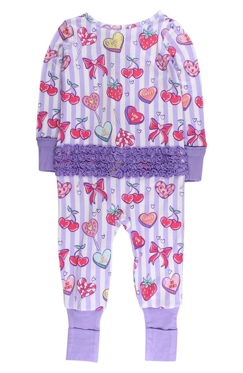 RuffleButts Lolly Hearts Zip One-Piece Pajamas, Alternate, color, Purple