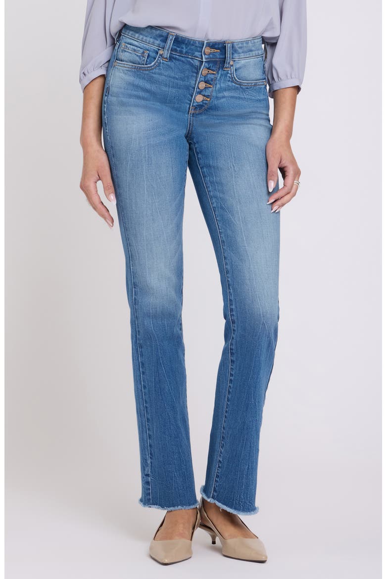Barbara Frayed Hem Exposed Button Bootcut Jeans, Main, color, PACIFICA