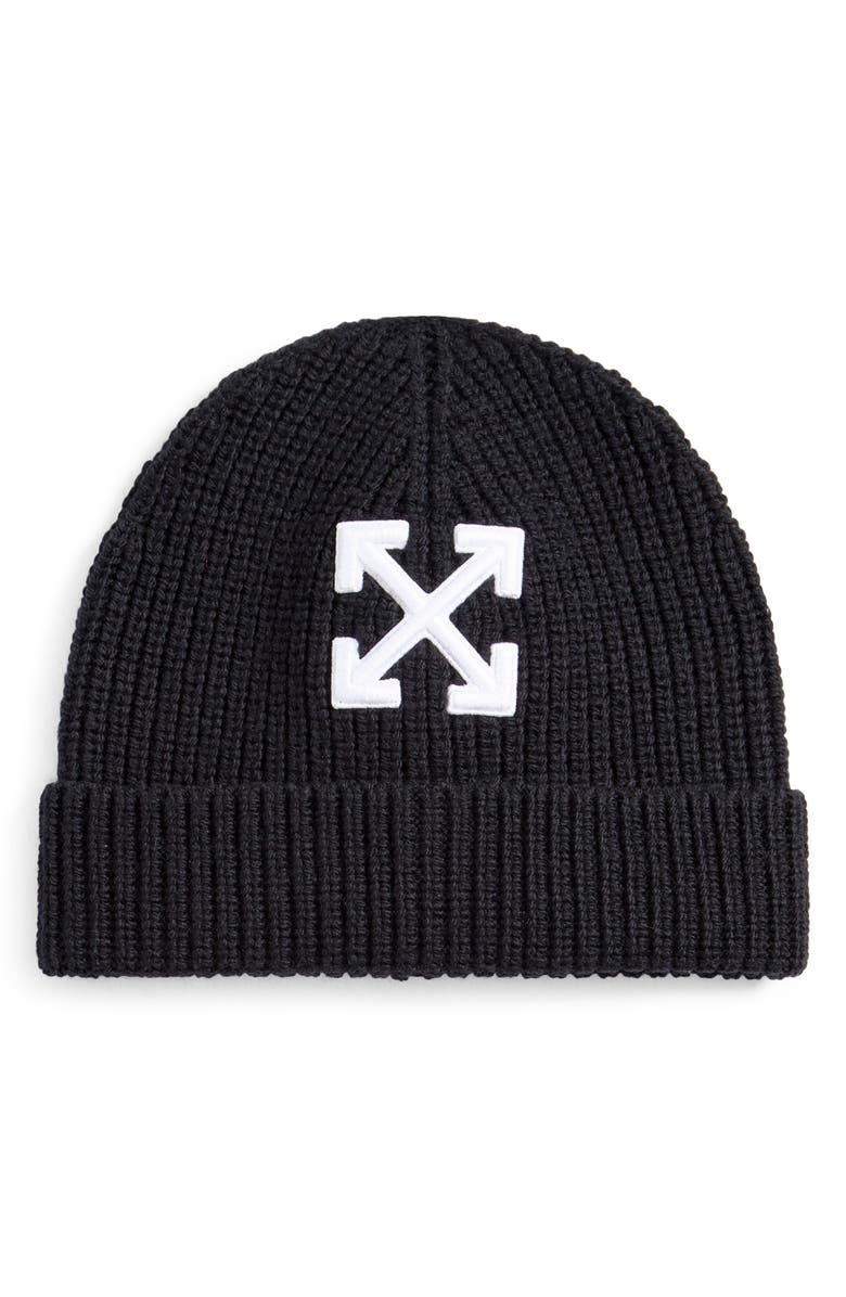 Off-White Classic Arrow Embroidered Wool Beanie, Main, color, 