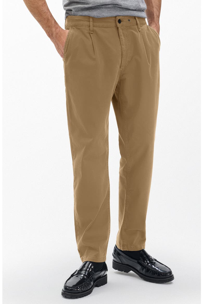 Evan Trim Fit Pleated Stretch Cotton Chinos, Main, color, BARK