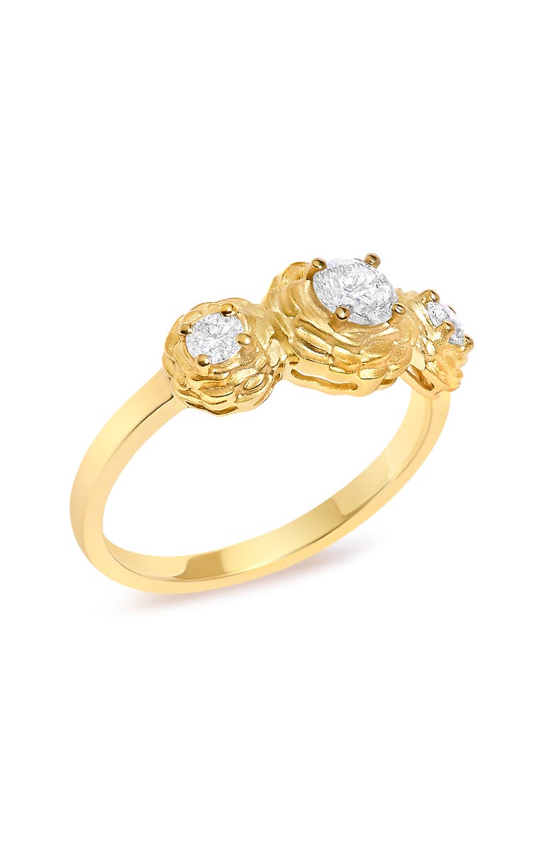 Haus of Brilliance 14K Yellow Gold Plated Sterling Silver 1/2 Ctw Lab Grown Diamond Floral 3-Stone Ring, Alternate, color, Yellow Gold Over Silver
