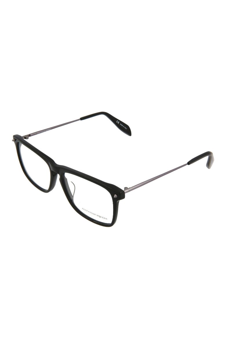 Alexander McQueen 57mm Rectangular Optical Frames, Alternate, color, SHINY BLACK/ TRN