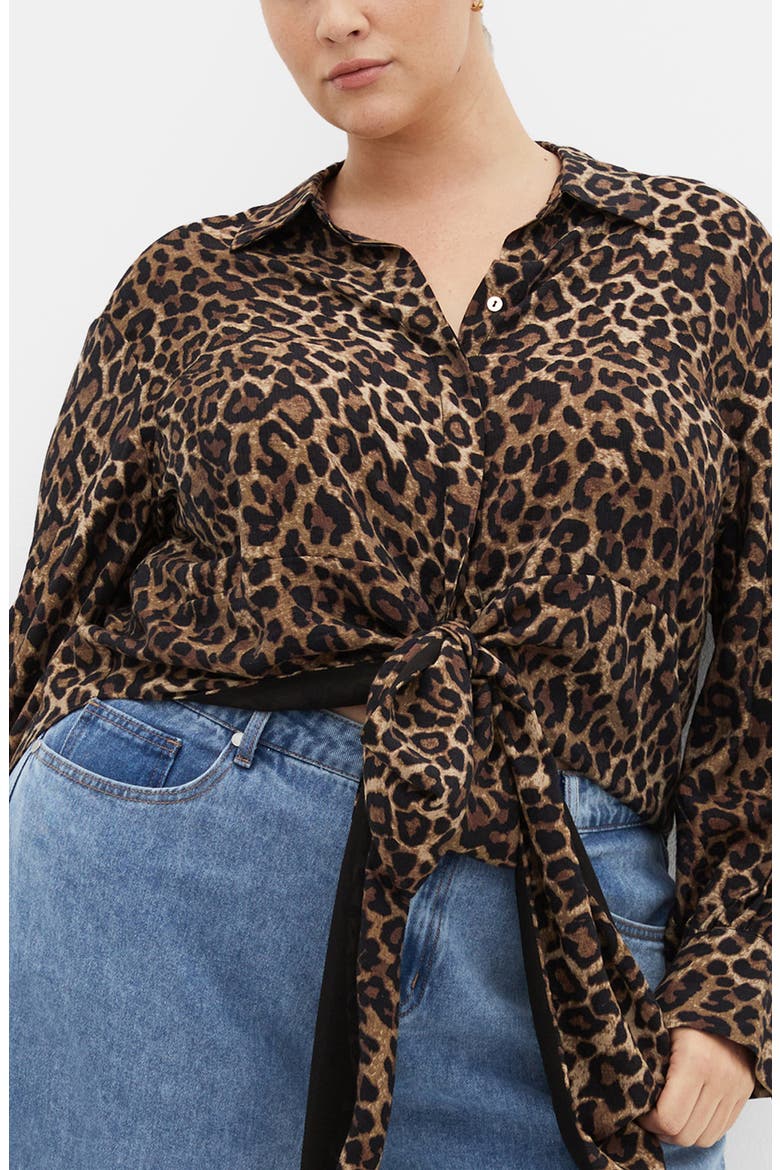 Ellie Long Sleeve Tie Front Shirt, Main, color, LEOPARD