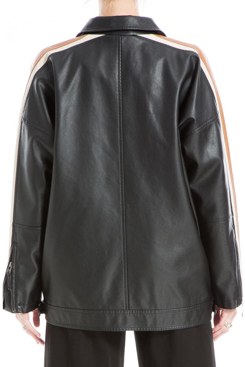 Racer Stripe Faux Leather Jacket, Alternate, color, BLACK VICUNA CREAM