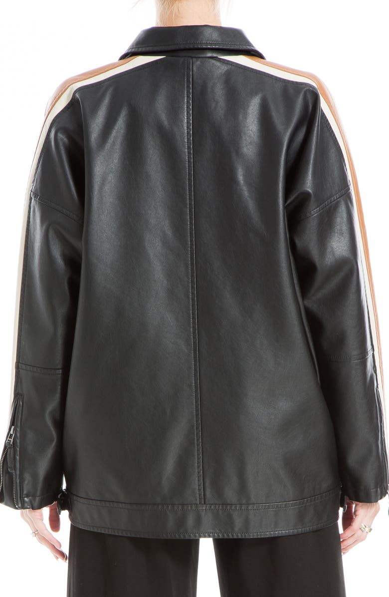 MAX STUDIO Racer Stripe Faux Leather Jacket, Alternate, color, Black Vicuna Cream