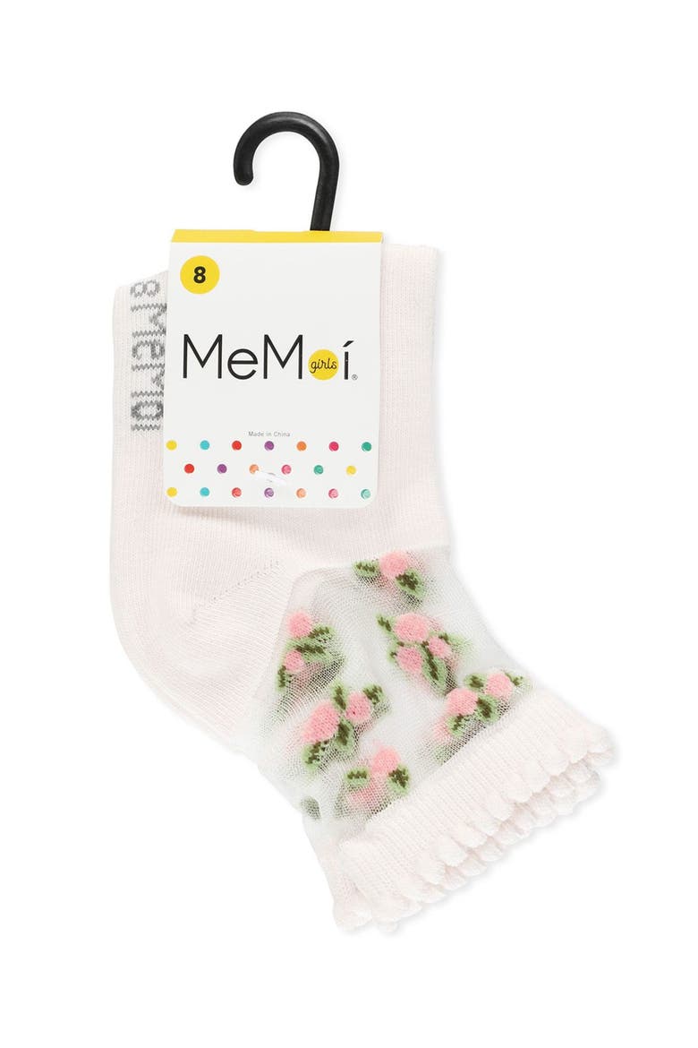 Peek-A-Boo Sheer Floral Crew Socks, Alternate, color, Light Pink