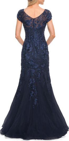 Satin Evening Dress with Lace and Scoop Neckline