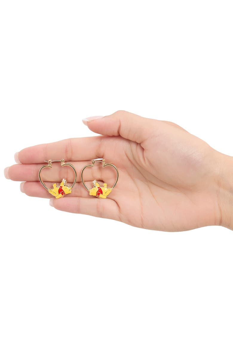 Winnie the Pooh Heart Hoop Earrings, Gold-Tone with Red Enamel, Alternate, color, Gold