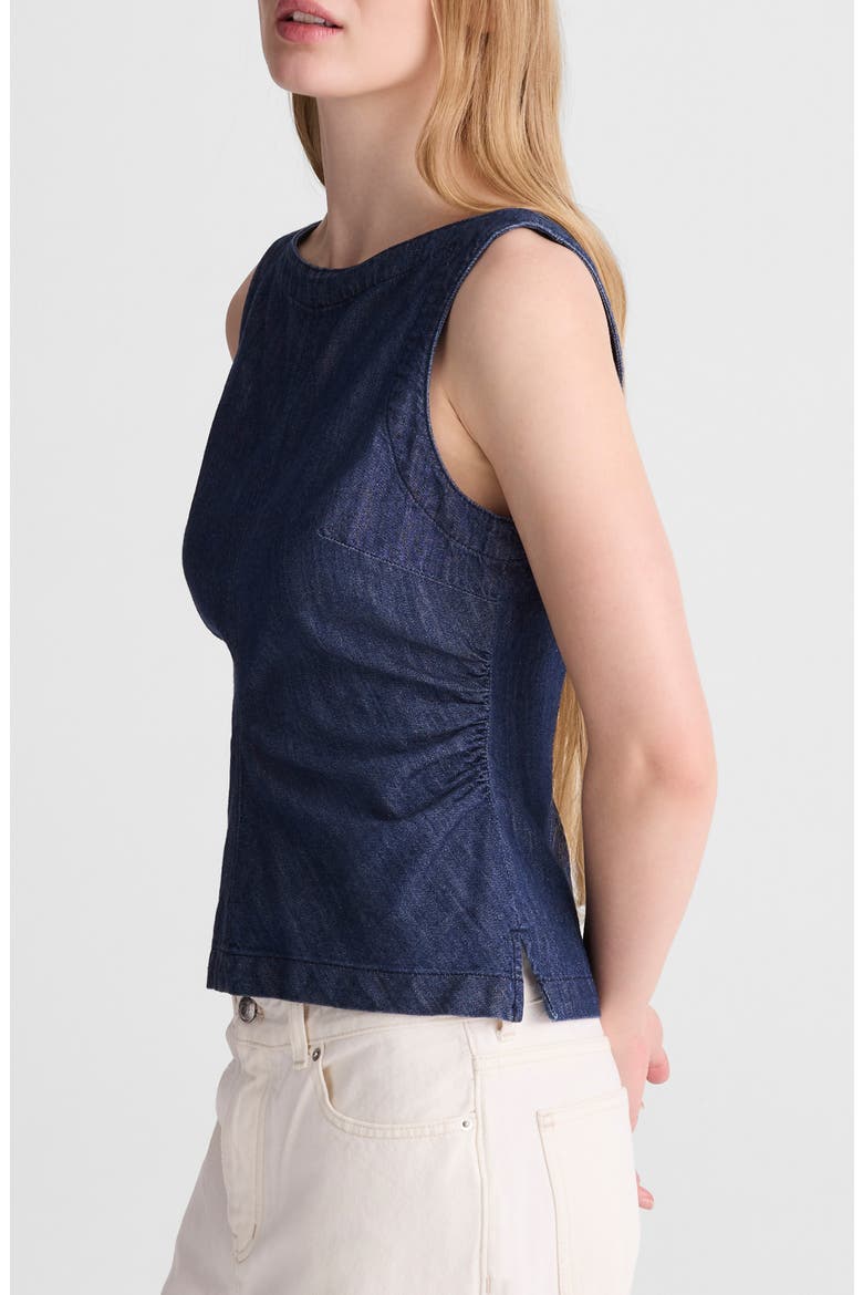 Ruched Denim Shell Top, Alternate, color, LIGHT RINSE