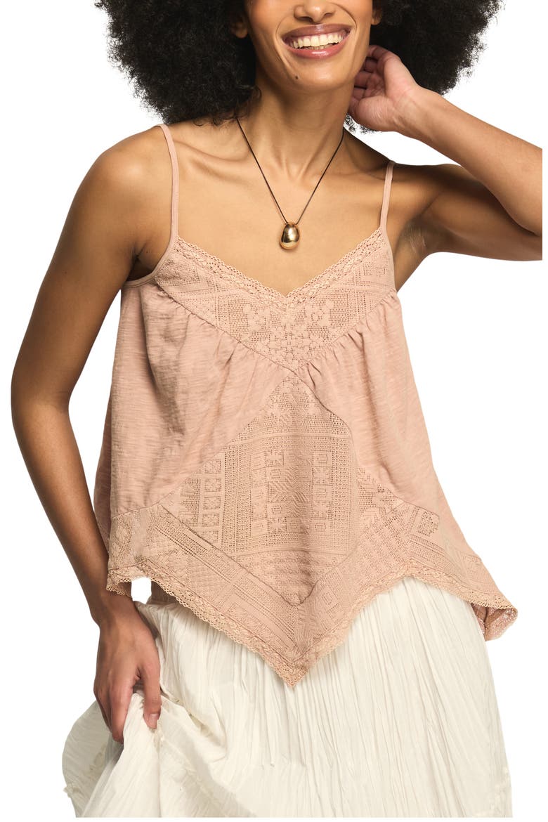 Lace Trim Handkerchief Hem Camisole, Main, color, MAHOGANY ROSE