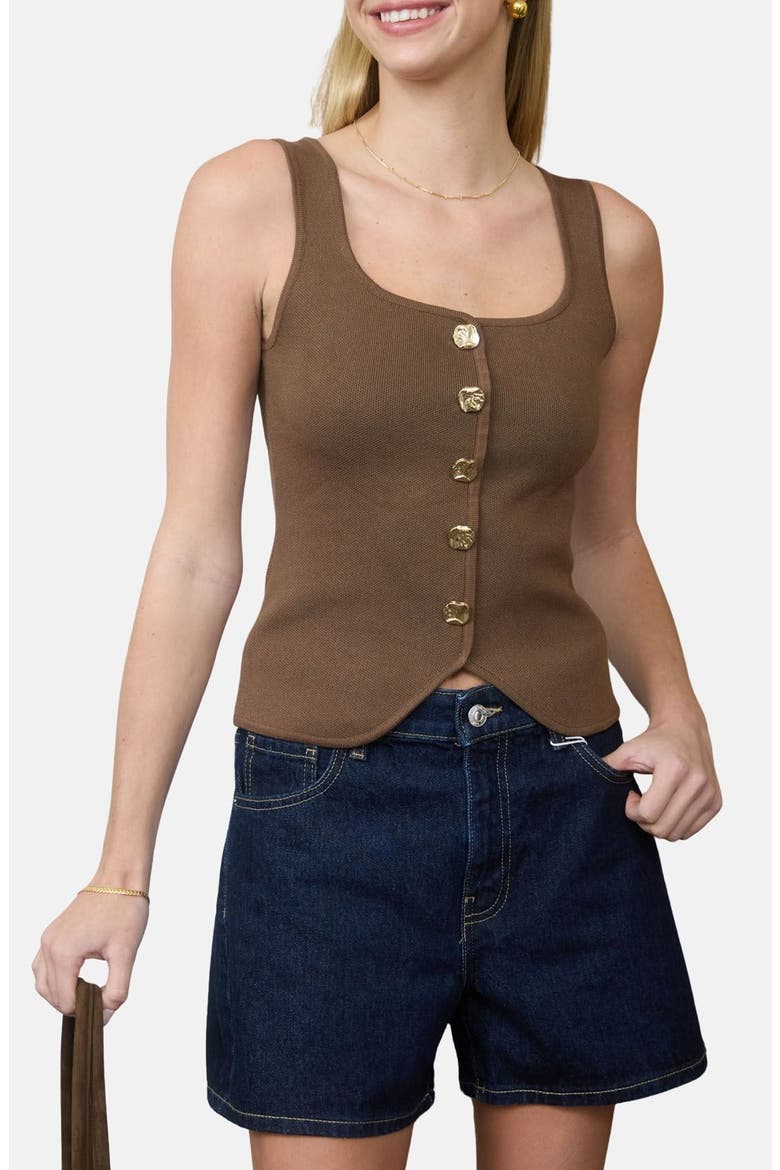 Buttoned Sweater Tank, Main, color, BROWN