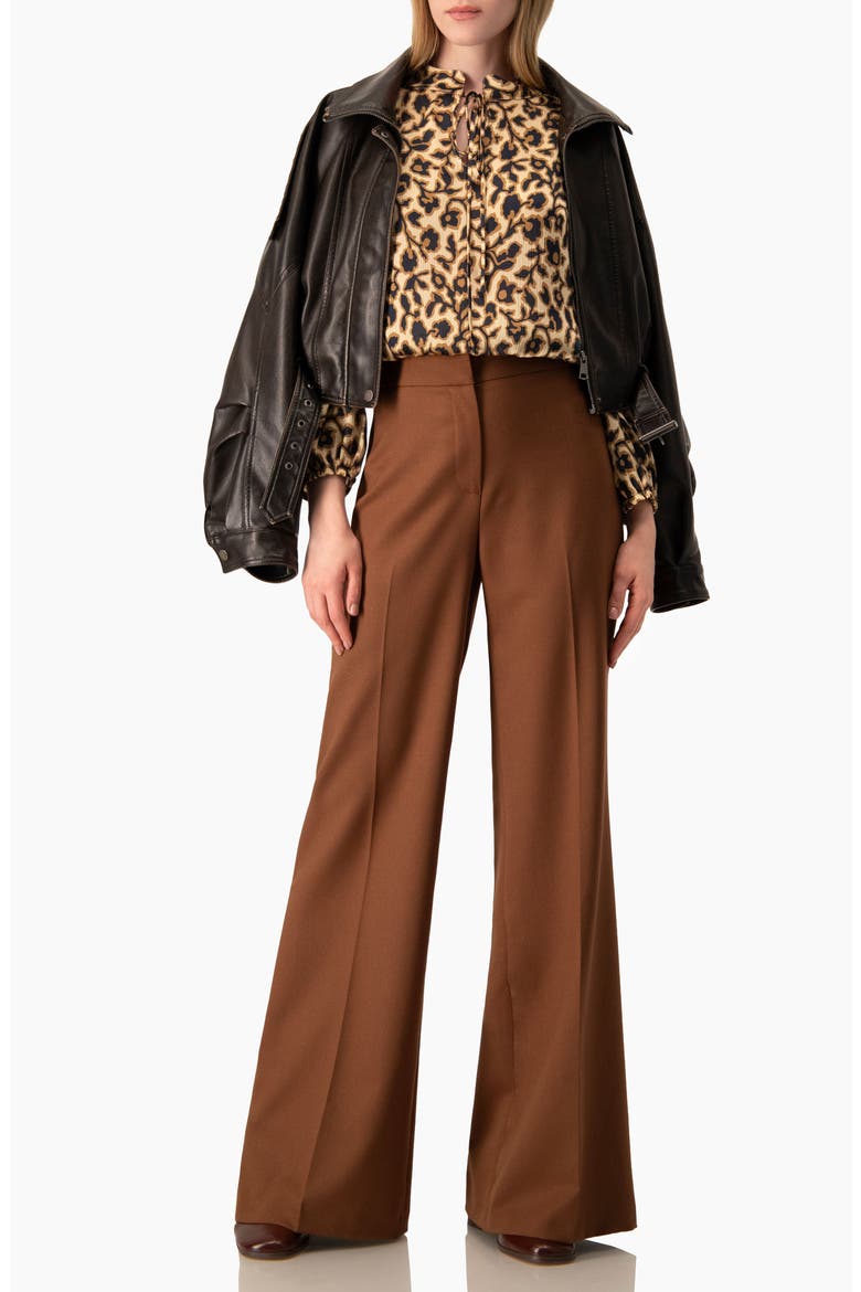 Cropped Animal-Print Lace-Up Blouse, Alternate, color, Light Brown