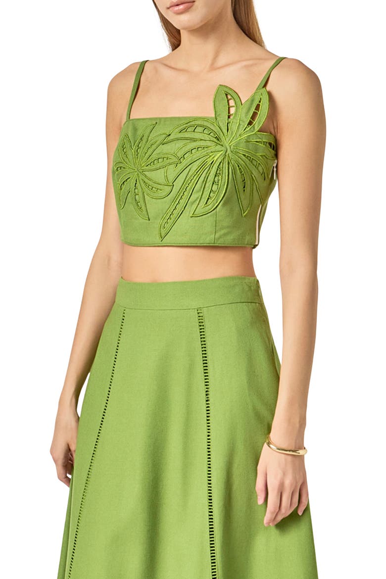 Embroidered Palm Crop Top, Alternate, color, GREEN
