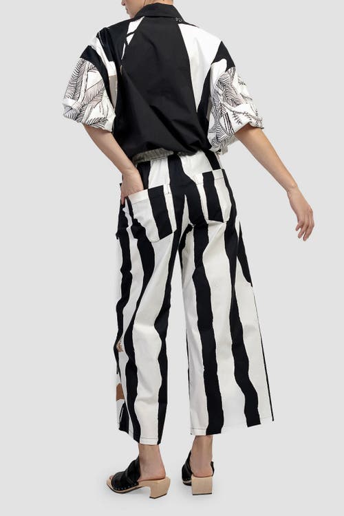 ALEMBIKA ALEMBIKA MIXED PRINT BUTTON-UP SHIRT WITH PUFF SLEEVES