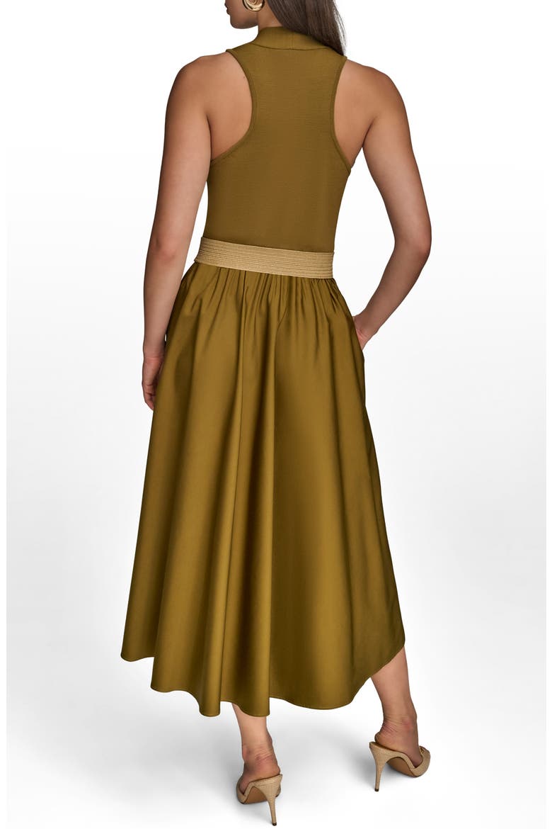 Sleeveless Belted Mixed Media Midi Dress, Alternate, color, SMOKY OLIVE