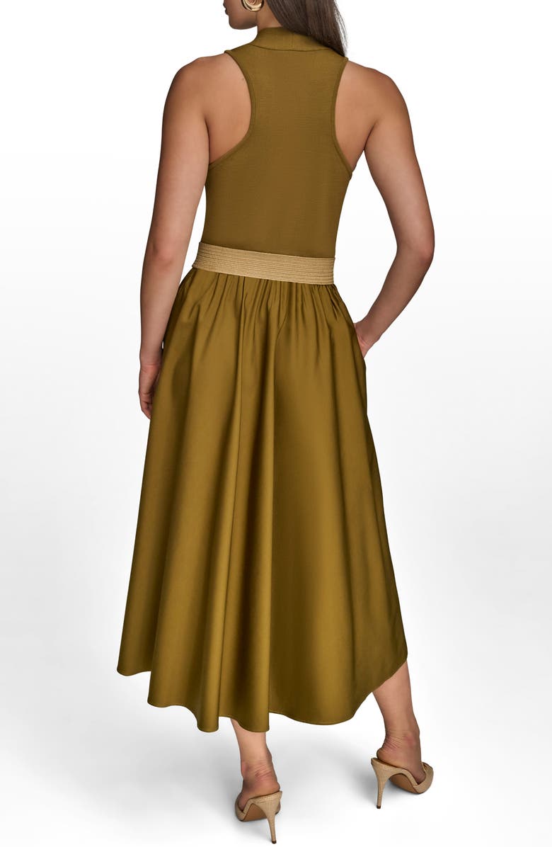 Donna Karan New York Sleeveless Belted Mixed Media Midi Dress, Alternate, color, Smoky Olive