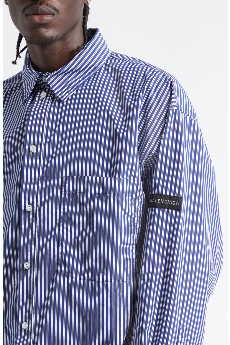 Oversize Stripe Cotton Blend Button-Up Shirt, Alternate, color, 8502 NAVY/ WHITE
