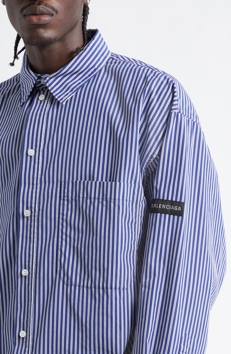 Balenciaga Oversize Stripe Cotton Blend Button-Up Shirt, Alternate, color, 8502 Navy/ White