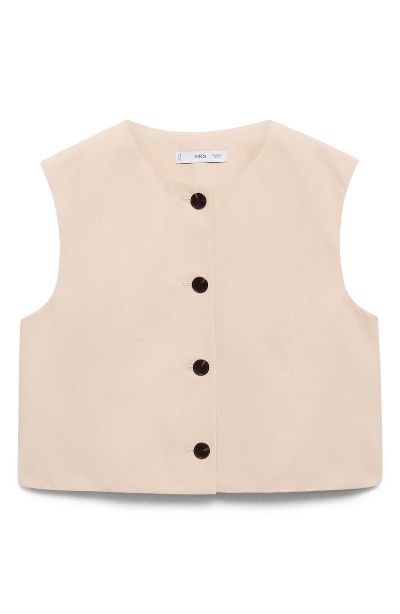 MANGO Button Cotton Crop Top, Alternate, color, Ecru