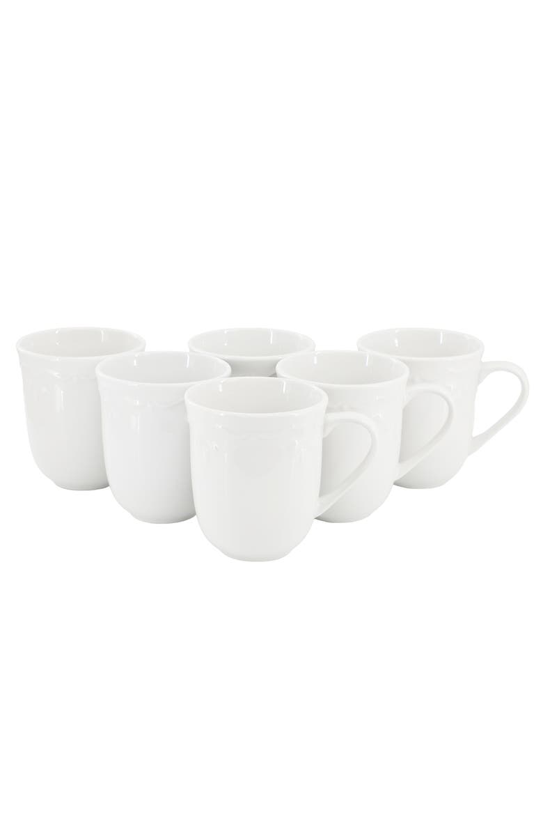 Elama Henryi 6 Piece 12 Ounce Porcelain Mug Set, Main, color, White