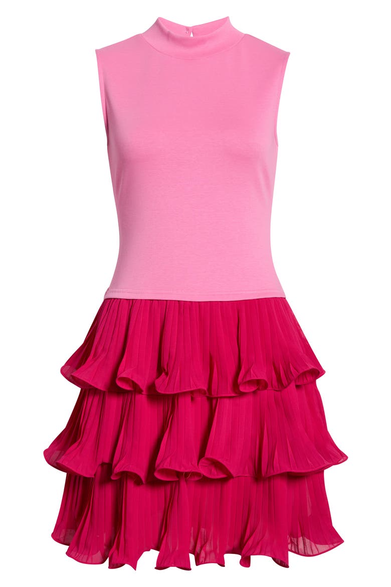 Haydri Colorblock Tiered Pleated Minidress, Alternate, color, PINK-RED