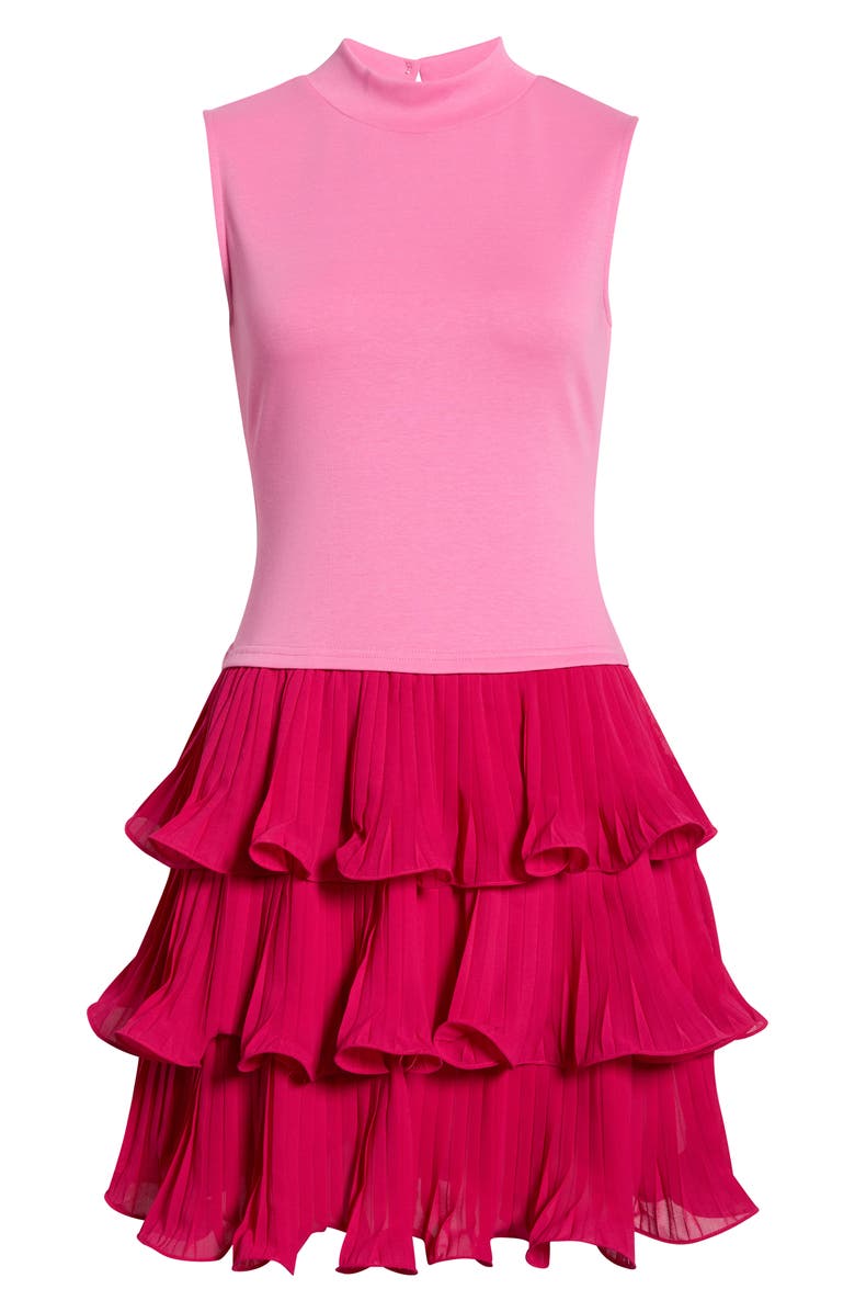 SUGARLIPS Haydri Colorblock Tiered Pleated Minidress, Main, color, Pink-Red
