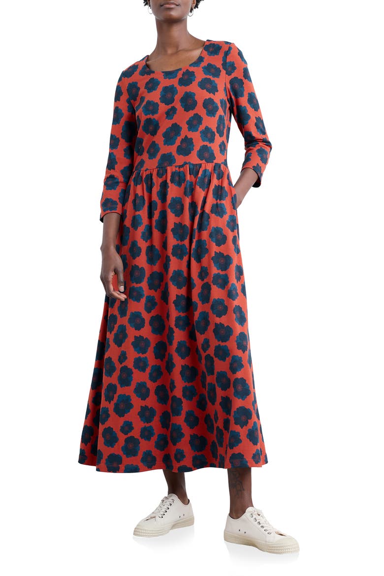 Emily Floral Print Maxi Dress, Main, color, INKY ANEMONE TOMATO