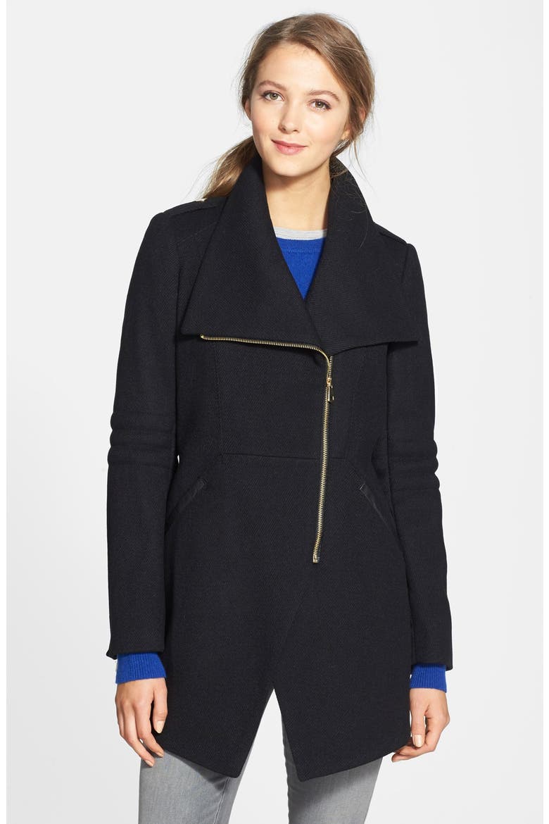 Asymmetrical Wool Blend Coat, Main, color, BLACK