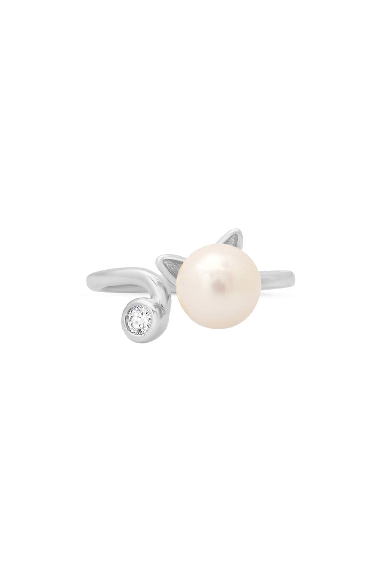 CZ & Imitation Pearl Cat Ring, Alternate, color, SILVER