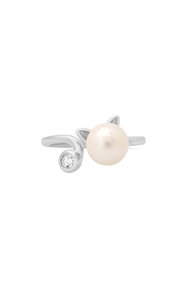 Queen Jewels CZ & Imitation Pearl Cat Ring, Alternate, color, Silver