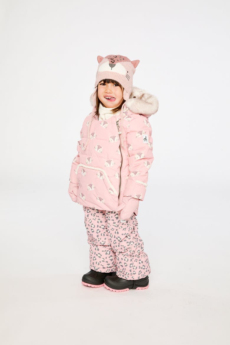 Leopard Two Piece Coat Pants & Neckwarmer Snowsuit, Alternate, color, Rose Leopard Print