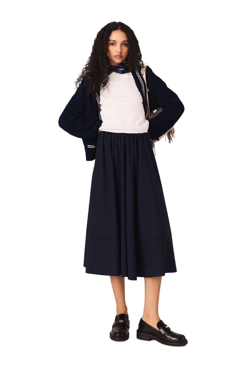 Striped tailored midi skirt, Alternate, color, Navy