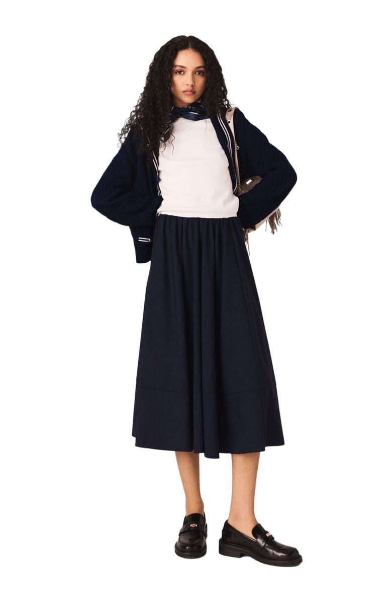 maje Striped tailored midi skirt, Alternate, color, Navy