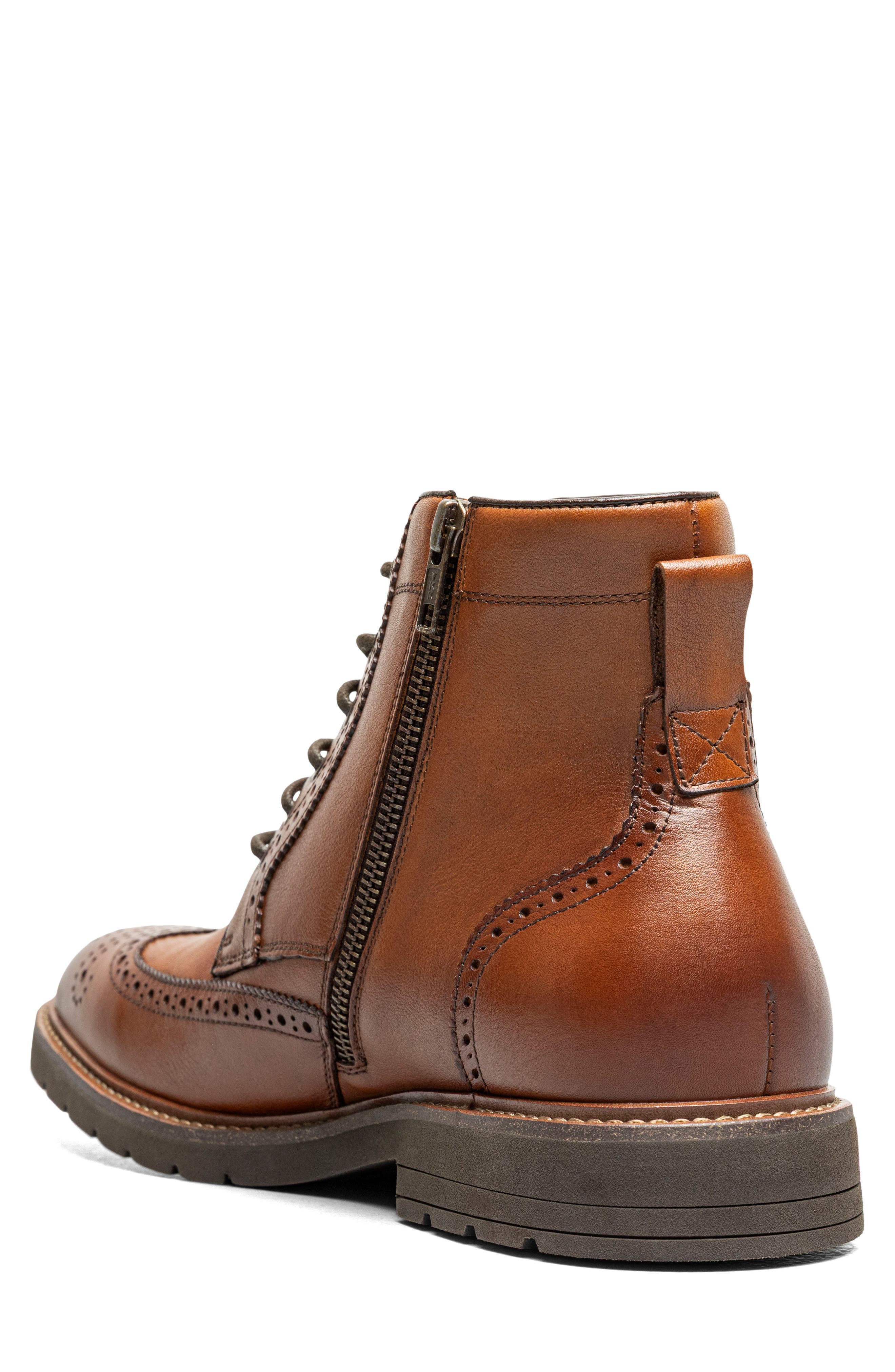 Redford Leather Wingtip Lace Up Boot, Alternate, color, COGNAC