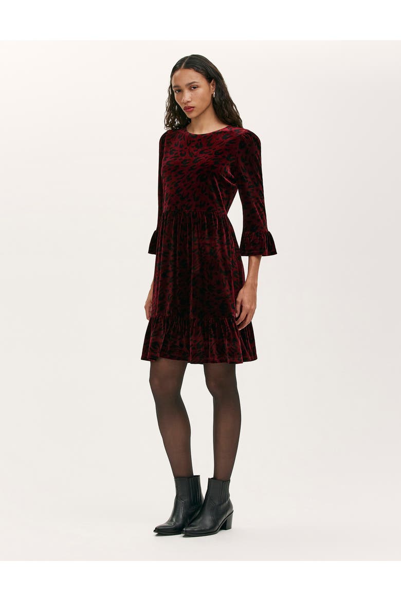Cammie Velvet Short Dress, Main, color, Burgundy Animal