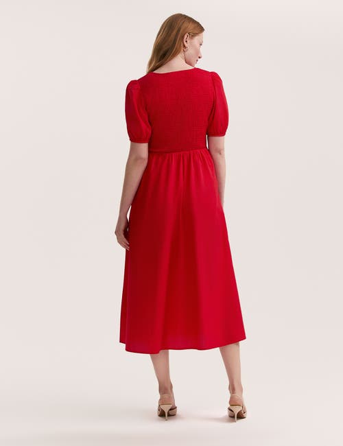 Finery London Jamilla Short Sleeve Cotton Midi Dress In Red