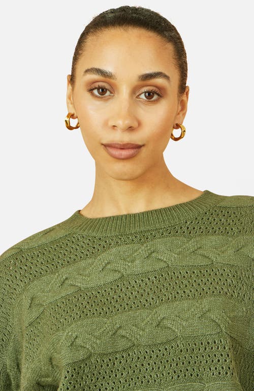 Yumi Cable Knit Relaxed Fit Jumper In Green