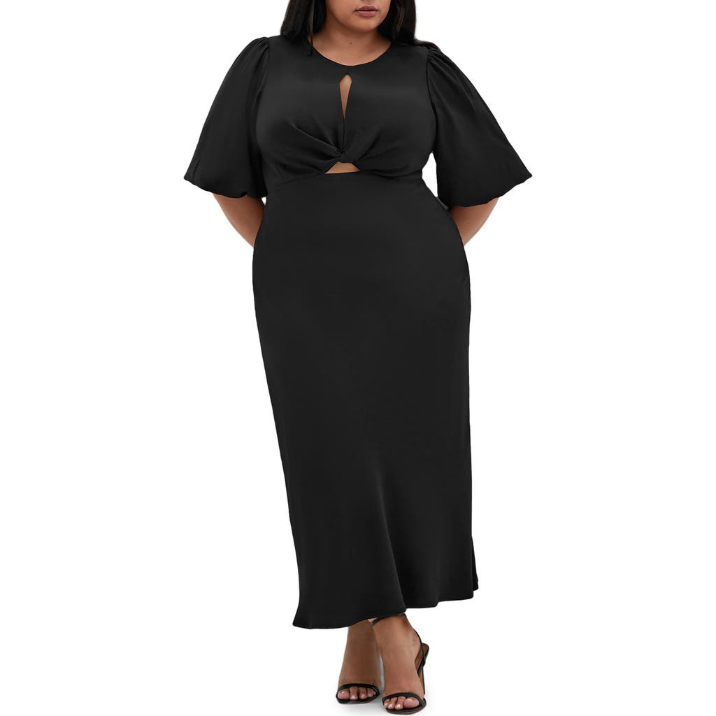 Shop City Chic Ines Twist Front Puff Sleeve Maxi Dress In Black