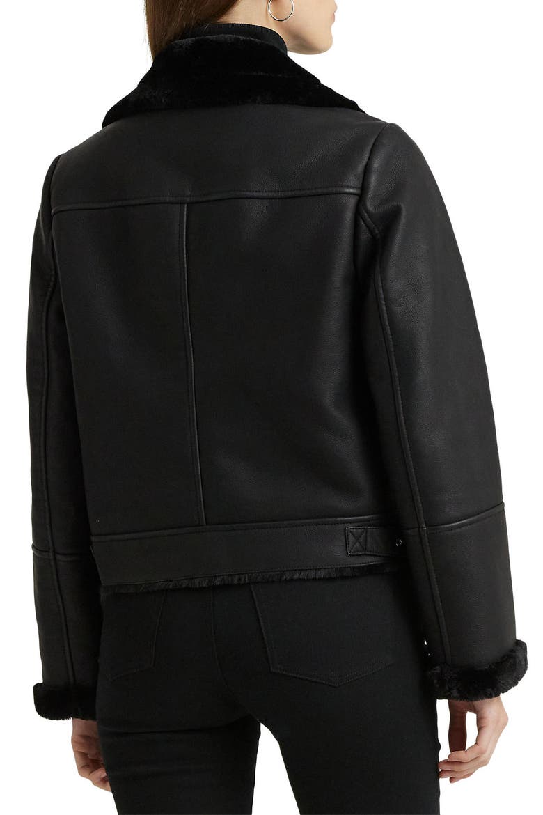 Nappa Faux Leather Moto Jacket with Faux Shearling Lining, Alternate, color, BLACK