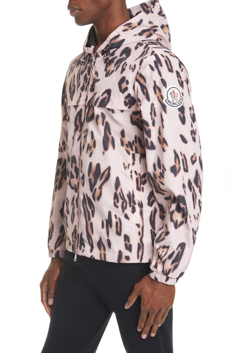 2 Moncler 1952 Jau Leopard Print Hooded Nylon Jacket, Main, color, LEOPARD