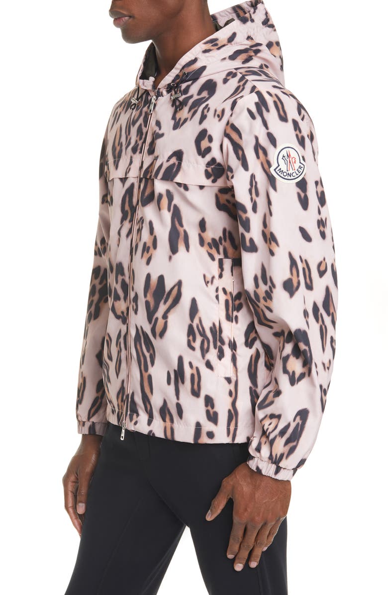 Moncler Genius 2 Moncler 1952 Jau Leopard Print Hooded Nylon Jacket, Main, color, 