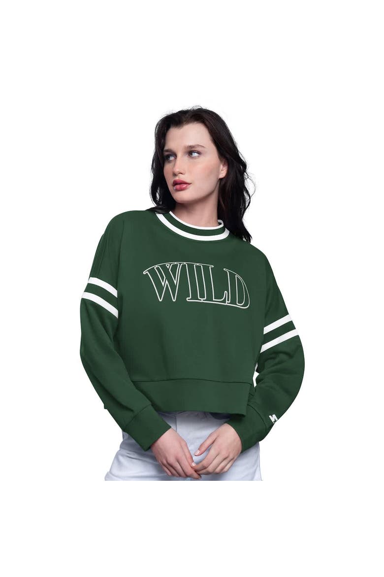 Women's Starter  Green Minnesota Wild Power Play Cropped Pullover Sweatshirt, Alternate, color, Green