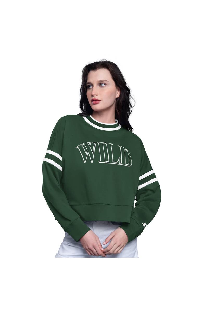STARTER Women
s Starter  Green Minnesota Wild Power Play Cropped Pullover Sweatshirt, Alternate, color, Green