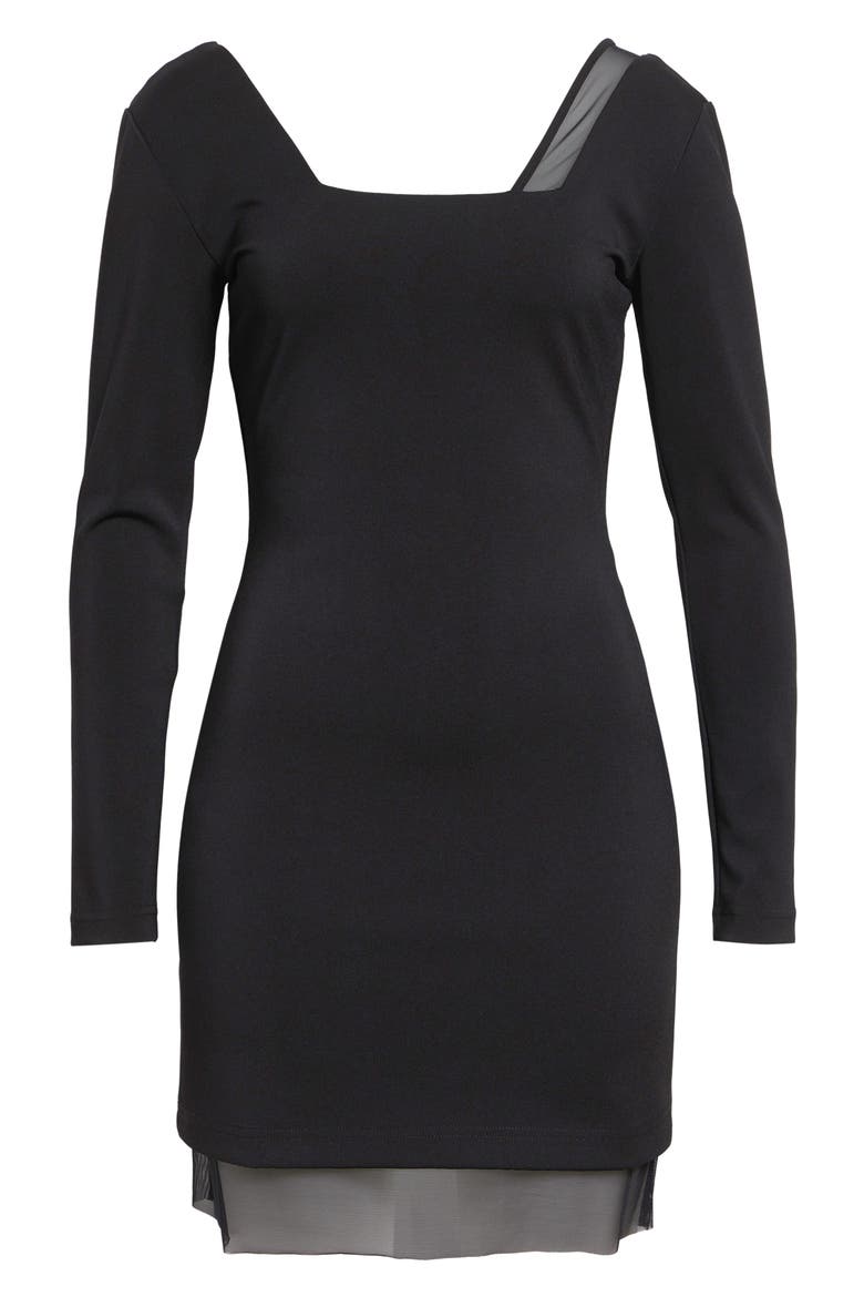Ivara Mesh Detail Long Sleeve Knit Minidress, Alternate, color, BLACK