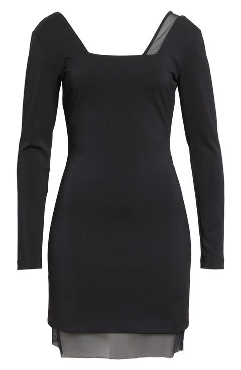 Ivara Mesh Detail Long Sleeve Knit Minidress