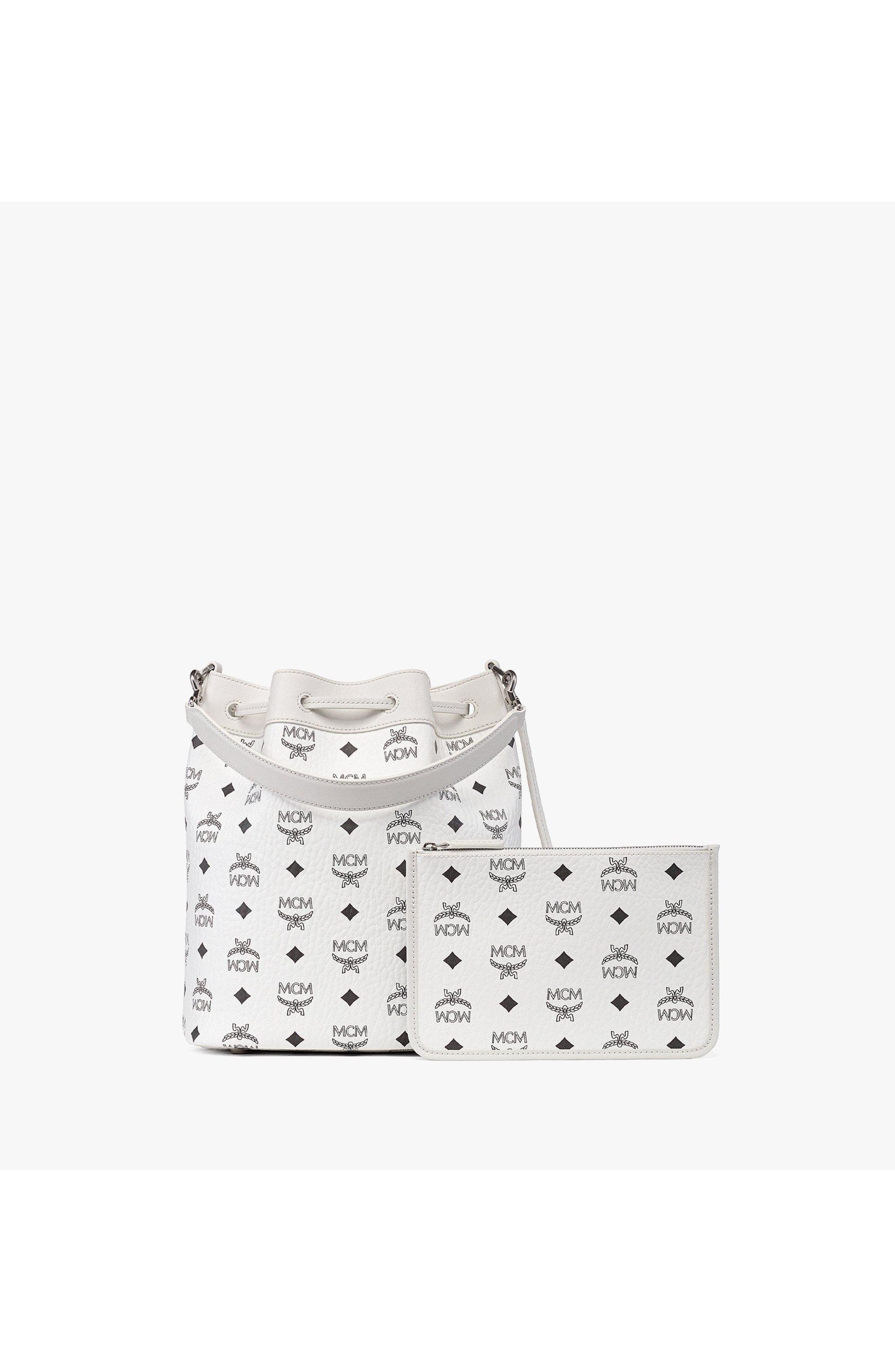 Medium Dessau Drawstring Bag in Visetos, Alternate, color, White