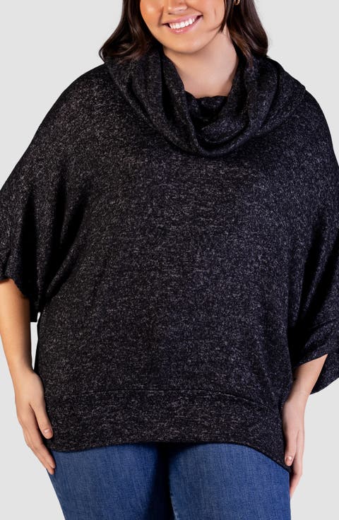 Cowl Neck Elbow Sleeve Sweater (Plus)