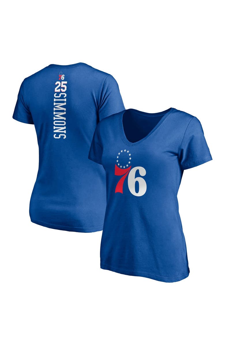 FANATICS Women's Fanatics Branded Ben Simmons Royal Philadelphia 76ers Playmaker Logo Name & Number V-Neck T-Shirt, Main, color,