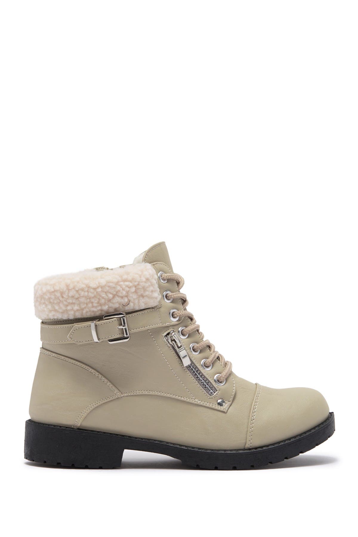 WANTED FOOTWEAR Combat Boot With Faux Shearling Trim, Alternate, color, 